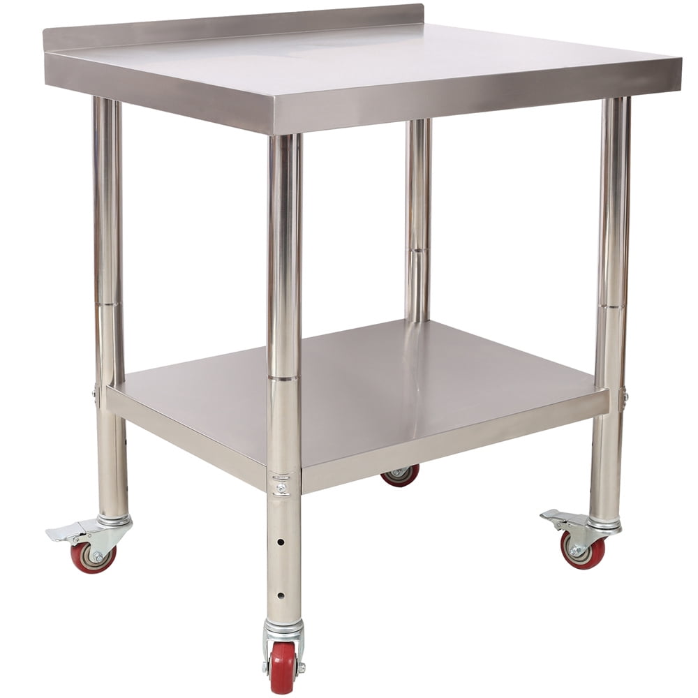 Stainless Steel Prep Table, 30 x 24 x 35-1/2 Inch, 440lbs Load Capacity Heavy Duty Metal Worktable with Backsplash Adjustable Undershelf & 4 Casters, Commercial Workstation for Kitchen Restaurant
