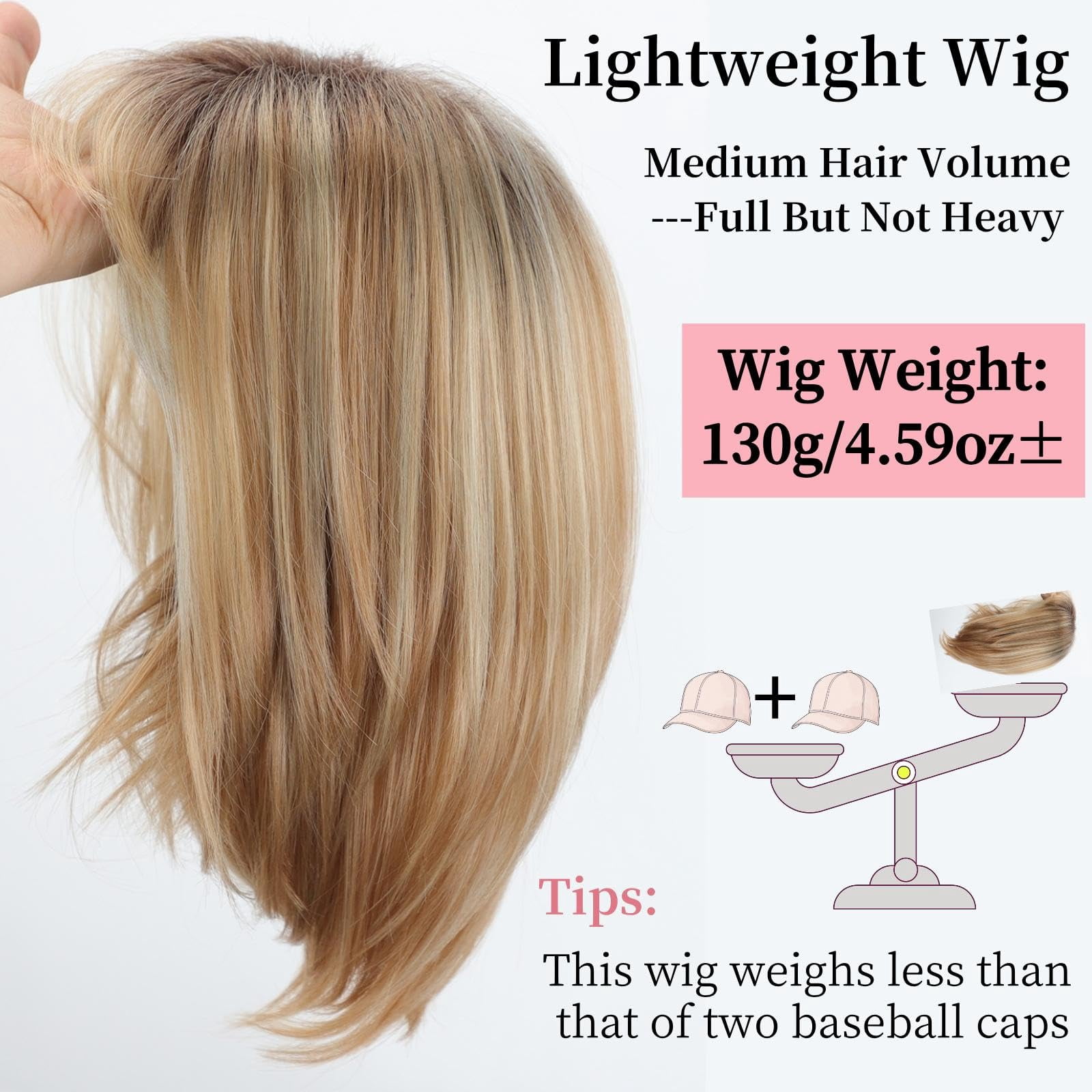 Layered Blonde Balayage Bob Wig for Women Medium Length Straight Synthetic Hair with Bangs Ombre Platinum Brown