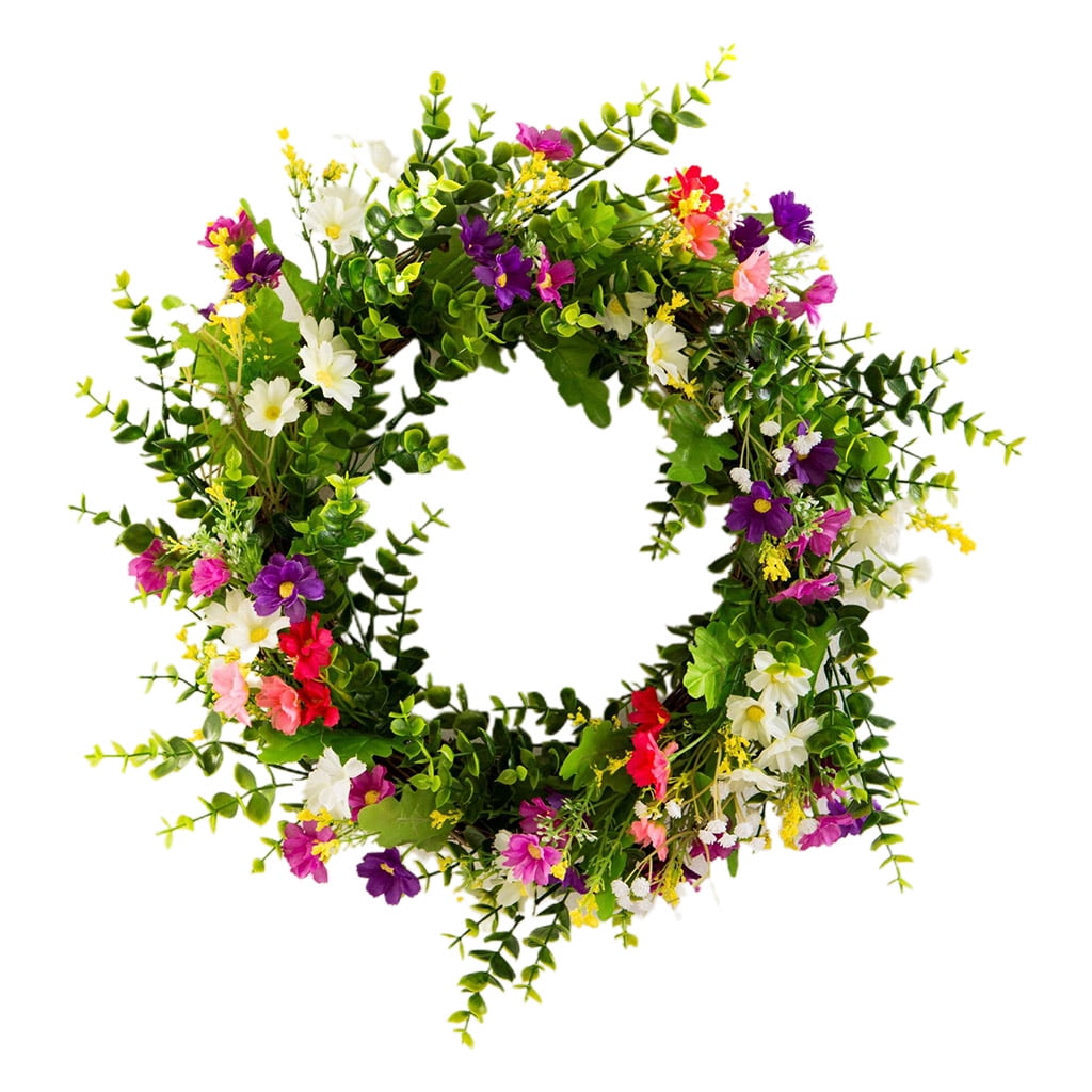 BYDOT Artificial Daisy Flower Wreath Spring Summer Door Garland Front