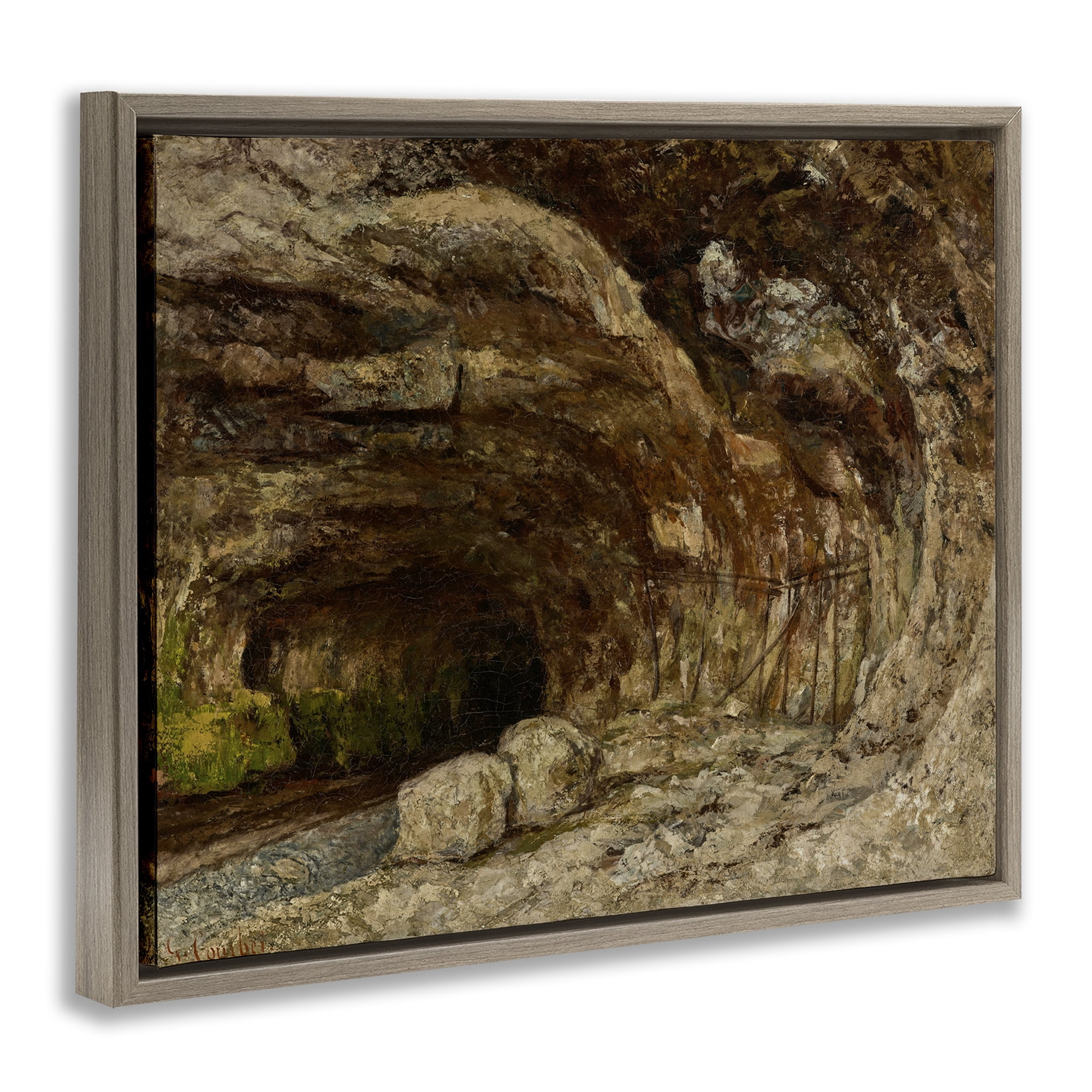 Stupell Industries Classical Grotto of Sarrazine Landscape & Nature Painting Brown Floater Framed Canvas Art Print Wall Art, 31 x 25