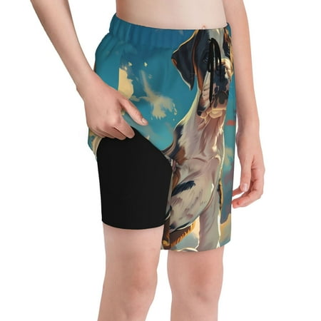 Cauagu Colorful Sky Puppy Print Swim Trunks for Men Youth Boys Swim Shorts Compression Liner Beach Shorts Boys Swimming Shorts 7-20 Years Bathing Suit-X-Large