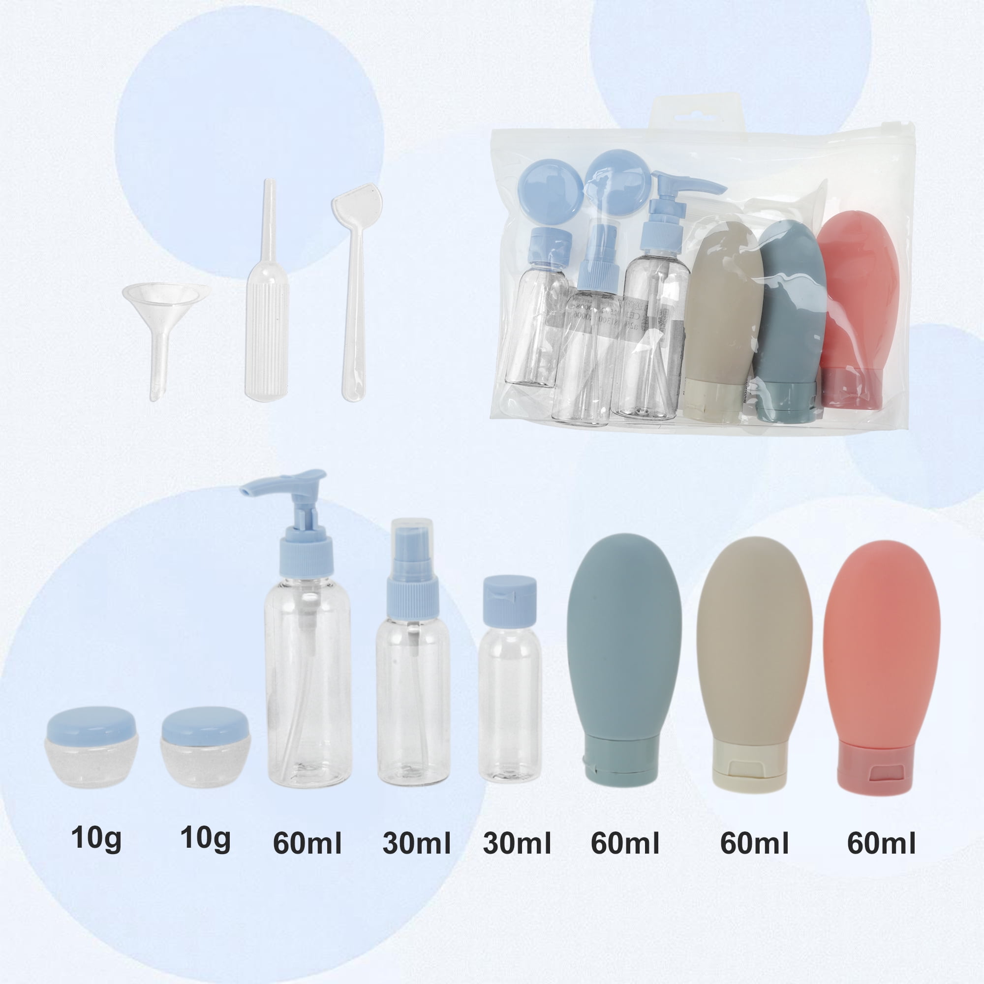 Unique Bargains 8 Pcs Travel Container Set Reusable Travel Bottles Set Blue Beige
