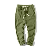 Lmnyox Cotton Lounge Pants for Men Ankle Length Drawstring Elastic Waist Trousers Straight Leg Solid Pants with Pocket