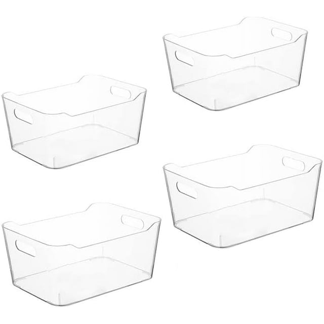 Organizador de plástico transparente de 4 piezas, bandeja organizadora versátil para cajones de cocina, para escritorio, maquillaje, baño, despensa de cocina