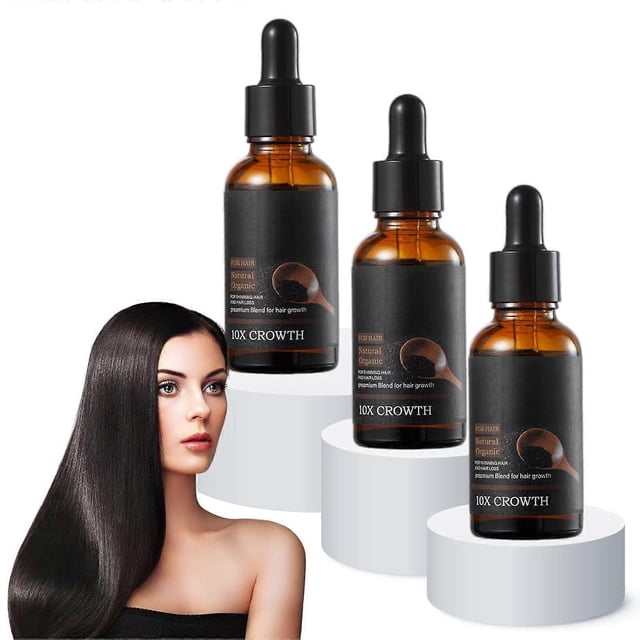 Sérum orgánico para el crecimiento del cabello para mujeres y hombres con aceite de sésamo negro y romero, 3 unidades. Tratamiento para la caída del cabello.