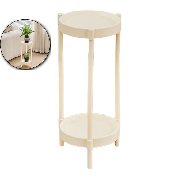 VQPeo Modern Plastic Side Table, Compact Round Corner Coffee Table, Two-Tier Living Room Bedroom Accent Stool for Small Spaces