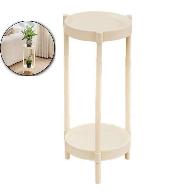 Dvruxg Modern Plastic Side Table, Compact Round Corner Coffee Table, Two-Tier Living Room Bedroom Accent Stool for Small Spaces