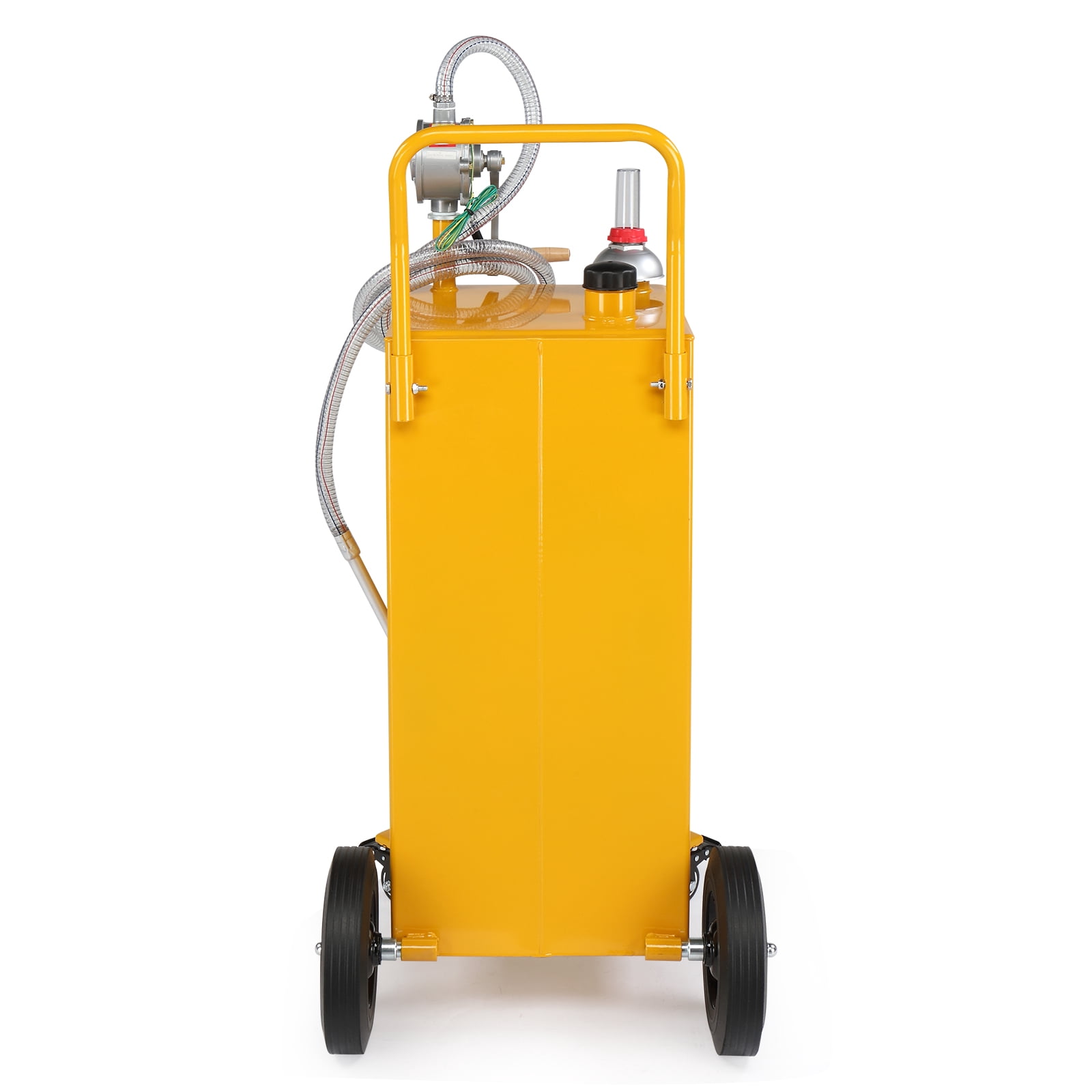 30 Gallon Gasoline Fuel Caddy with Bi-Directional Hand Crank Pump, Fuel Level Gauge & Universal Rolling Wheels, Welded Steel Portable Gas Diesel Storage Tank