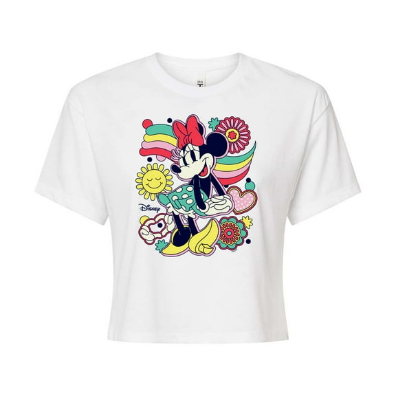 Disney - Mickey & Friends - Minnie Mouse - Happiness - Juniors Cropped Cotton Blend T-Shirt