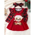 thumbnail image 3 of Suealasg Newborn Baby Girls 3Pcs Christmas Clothes 3 6 9 12 18 Months Infant Girls Long Sleeve Plaid Print Romper Reindeer Patch Suspender Skirt Headband, 3 of 7