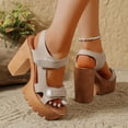 thumbnail image 4 of Rokment Womens Chunky Block High Heels Dressy Sandals 2026 Ladies Fashion Casual Leather Ankle Strap Platform Extra Heeled Summer Dress Shoes Comfortable Beige Size 6.5, 4 of 7