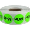 thumbnail image 1 of Autocollants de Prix Vert Fluorescent 9,99 $ 0,75 Pouces Rond Lot de 500, 1 of 1