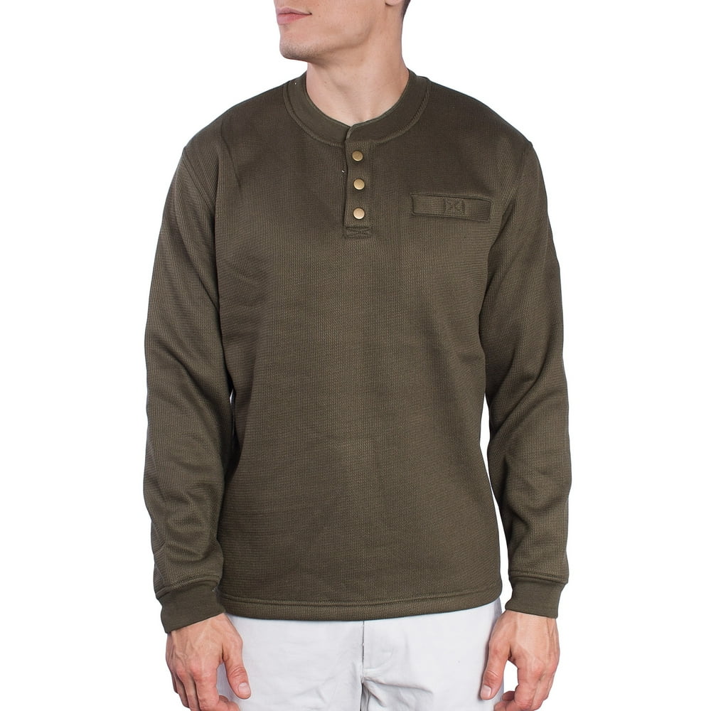 Maxxsel Mens Long Sleeve Thermal 3 Button Down Henley Sherpa Heavy