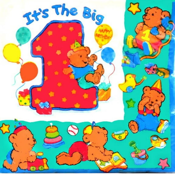 Various 1st Birthday 'It's the Big 1' Teddy Bear Boy Napkins, 16 Count