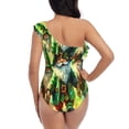 thumbnail image 5 of Gukieu st. patrick’s day gnomes Print One-shoulder Ruffled One-piece Swimsuit with Removable Chest Pads and Tummy-control Swimsuit for Women-Large, 5 of 6