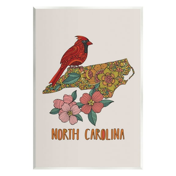 Stupell Industries North Carolina Cardinal Detailed Floral State Pattern Graphic Art Unframed Art Print Wall Art, Design by Valentina Harper