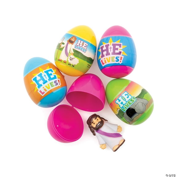2-1/2" Religious He Lives Jesus Toy-Filled Easter Eggs - 36 Pieces