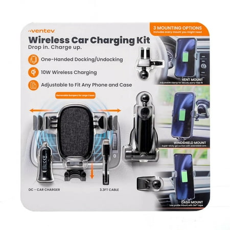 Ventev Wireless Qi Car Charging Kit with 3 Mounting Options
