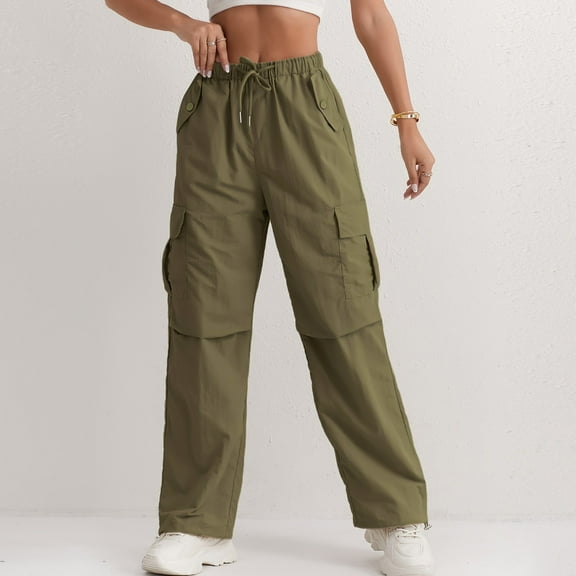 Petite/Tall Women's Travel Cargo Pants - Quick Dry Lightweight Hiking Trousers with Drawstring Waist & 4 Pockets Army Green XXL