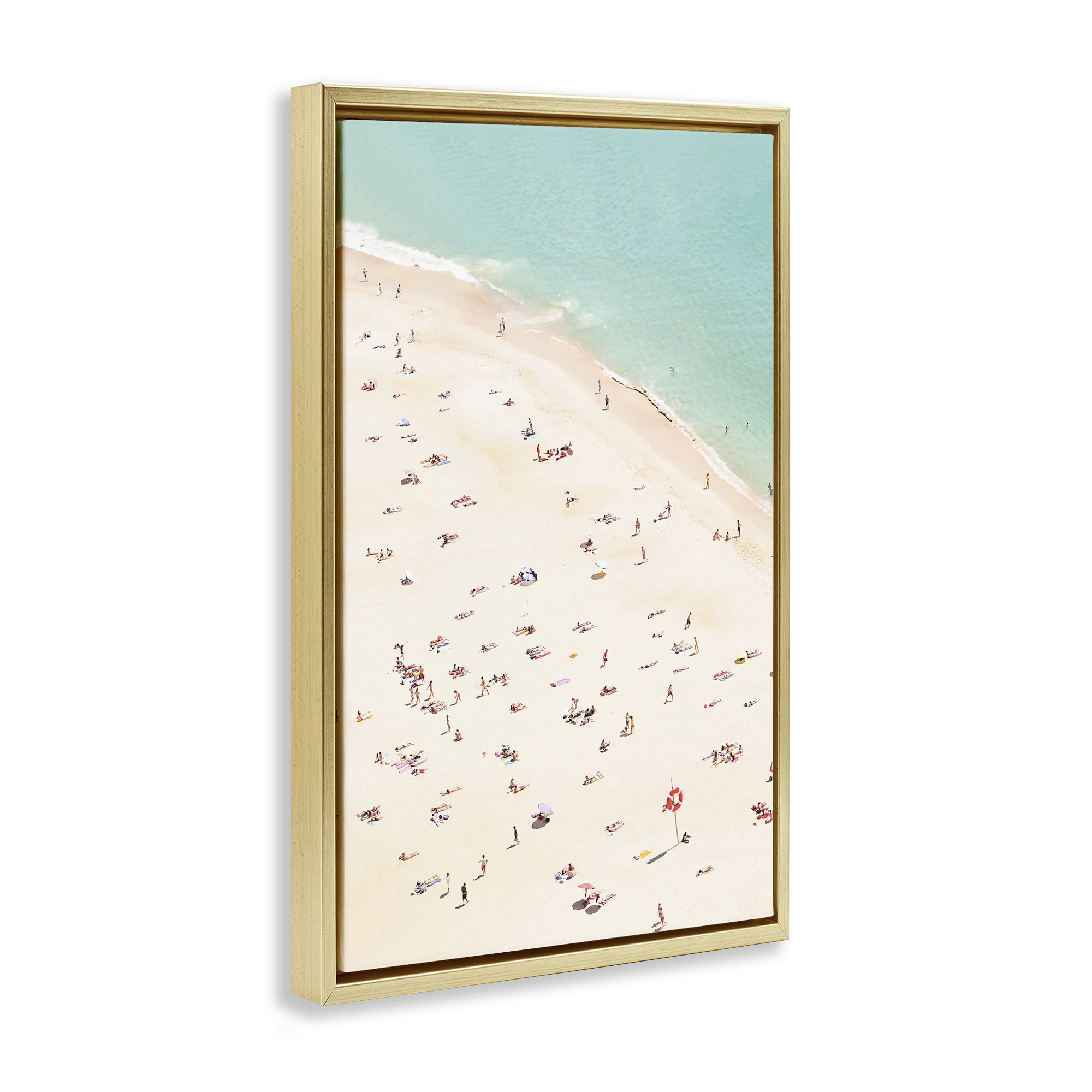 Stupell Industries Summer Beachgoer Crowd Nautical & Beach Photography Gold Floater Framed Canvas Art Print Wall Art, 17 x 25