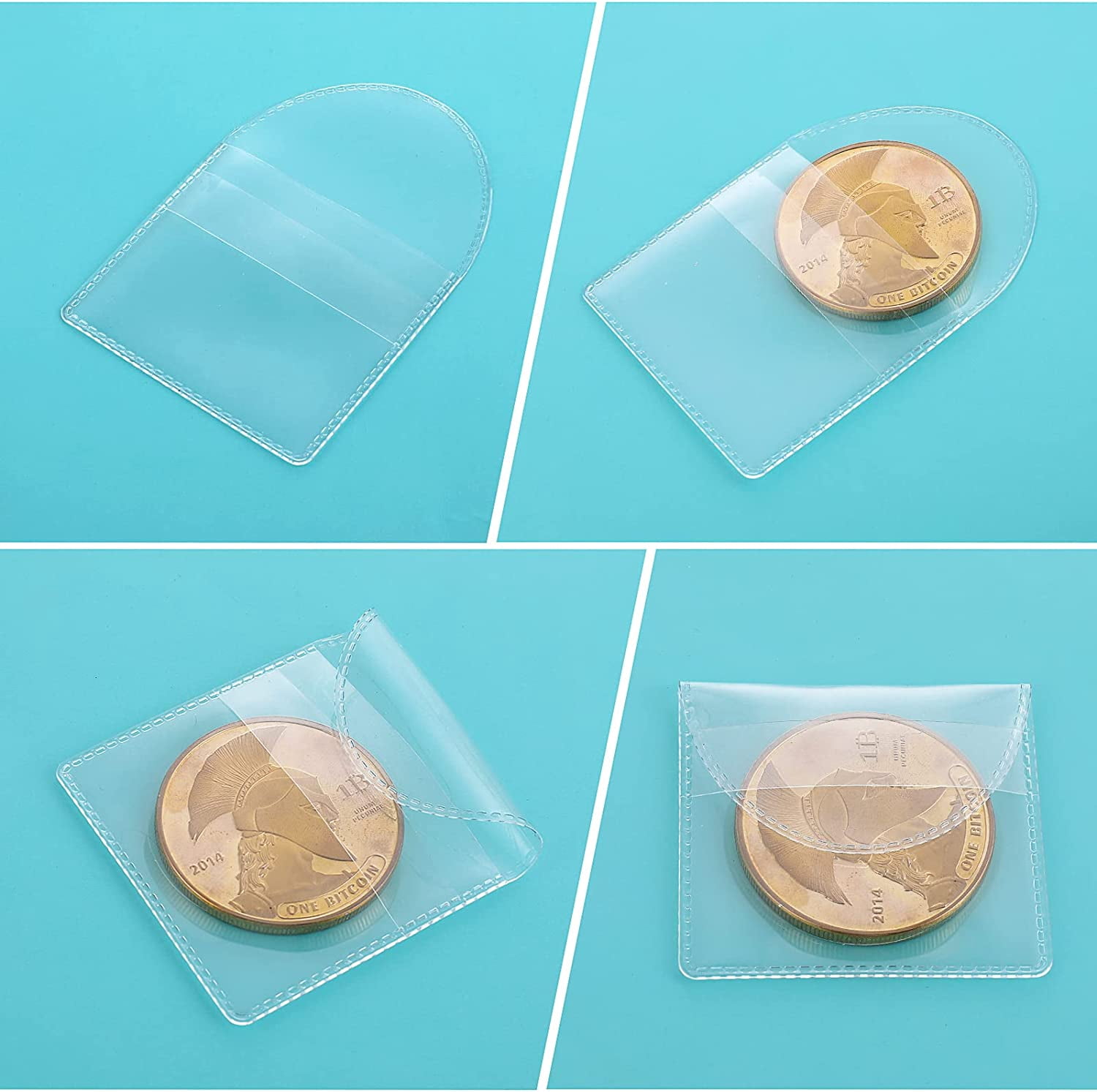 TRIANU 150Pcs Single Pocket Coin Sleeves Currency Bill Holders Clear Individual Sleeves Holders Coin Holder Currency Bills Protector Plastic Coin Pouch, 2.2 inch