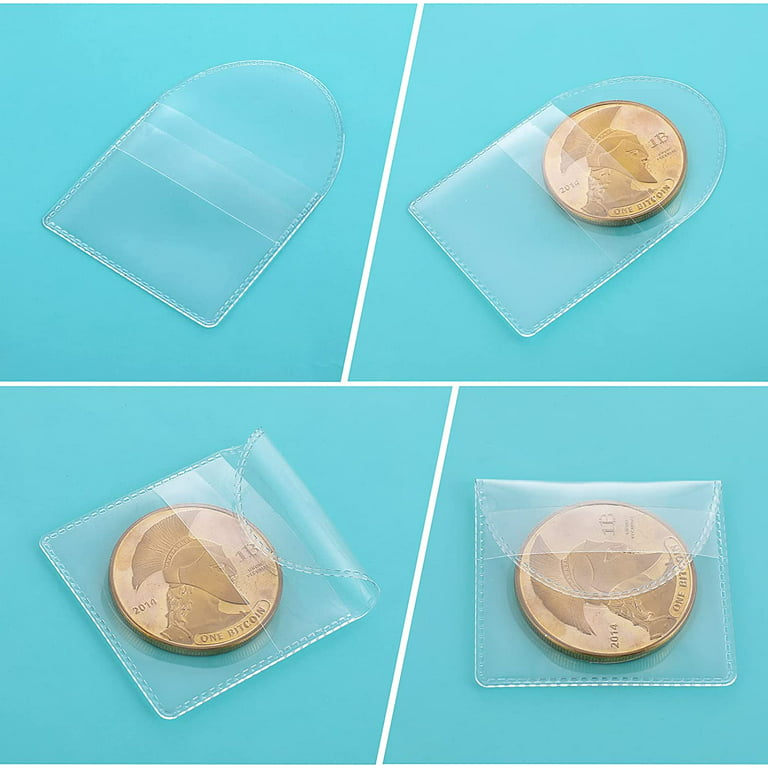 Trianu 50 Pcs Single Pocket Coin Sleeves 2.2 inch Collectors Individual Clear Plastic Sleeves Holders Small Coin Holders Plastic Coin Pouch Single