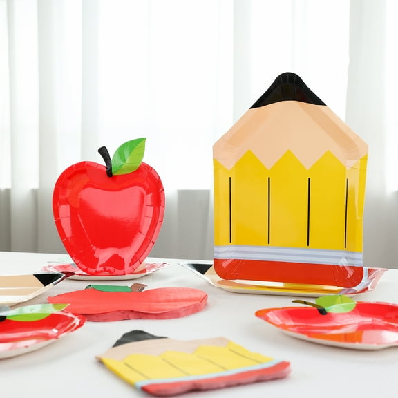 YIBAGA Back to School Party Supplies Set for 72, Disposable Pencil Apple Plates Napkins Tableware Decor