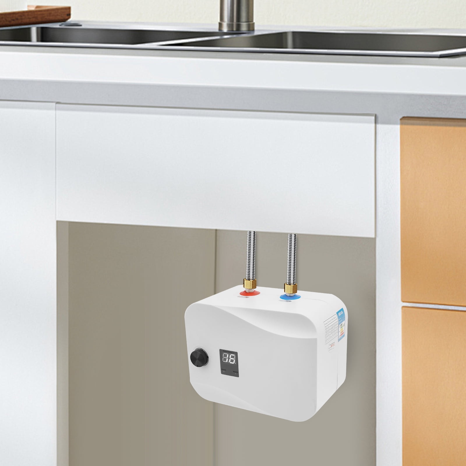 ABS 316 Stainless Steel Water Heater with Hot/Cold Outlets – Vertical Mount, 11.3in Size, IPX4 Protection – Perfect for Bar & Laundry