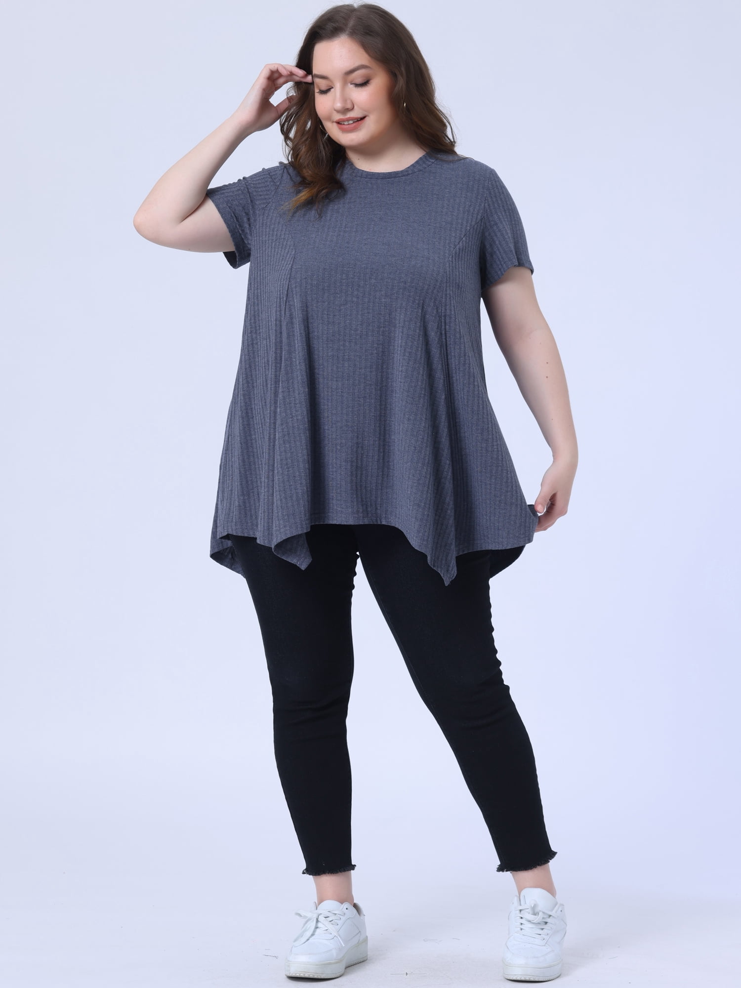 DARING DIVA Women's Plus Crew Neck Flowy Swing Loose Tunic Tops 3X Royal Blue