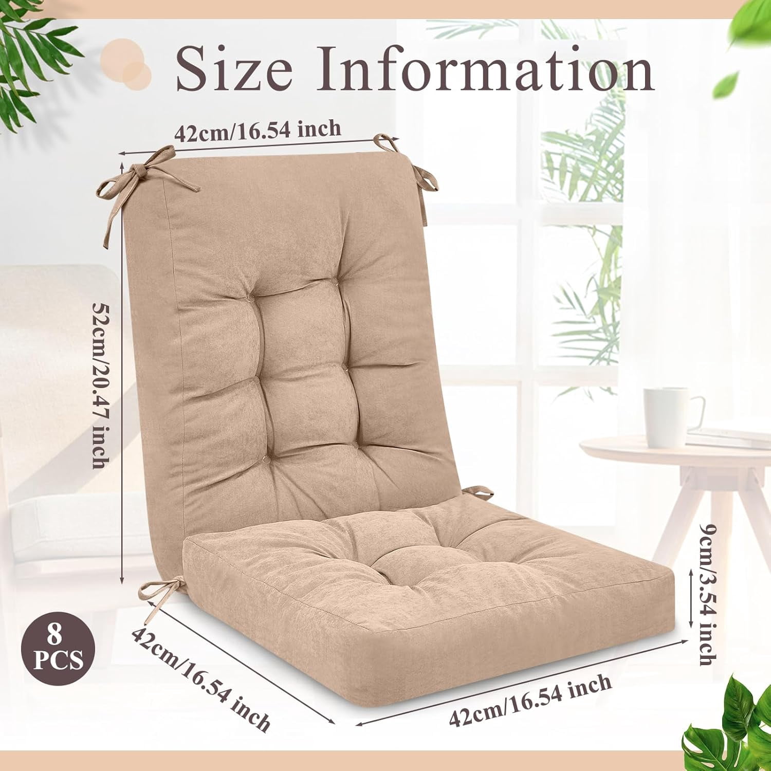 4 Sets Outdoor Patio Chair Cushions Seat High Back Tufted Pillow Replacement Rocking Chair Cushions Pads for Patio Summer Seasonal Indoor Home Office(Beige Apricot)