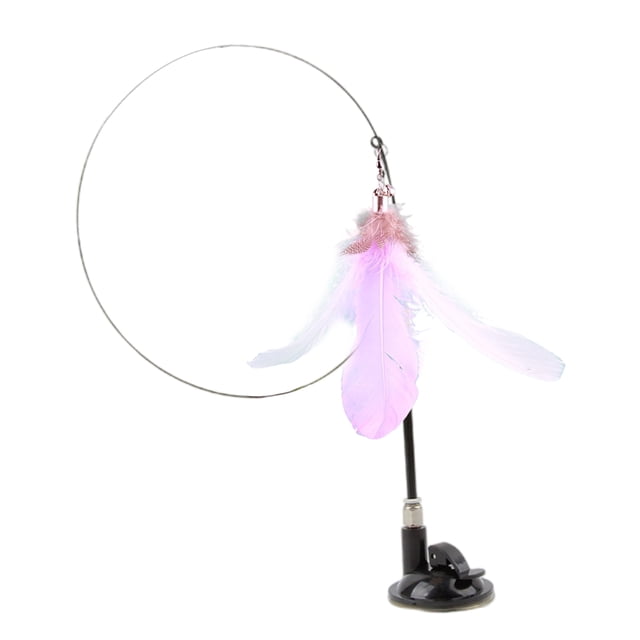 GROWTH TANK Cat Feather Toy with Long-Rod Funny Cat Teaser Rod for Scratching Exercise Pink
