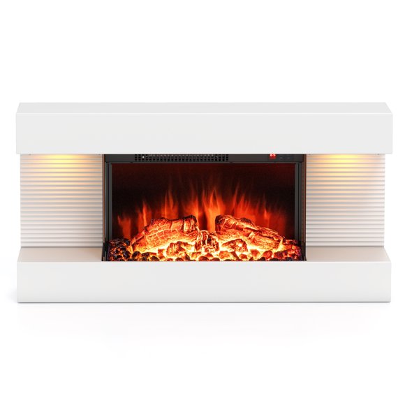 Patiojoy 18" Electric Fireplace with 32" Floating Mantel Wall-Mounted All-in-One Fireplace w/ 12-Color Dimmable Flame & Ambient Light