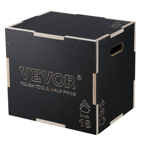 VEVOR 3 in 1 Plyometric Jump Box, 20/18/16 Inch Wooden Plyo Box, Platform & Jumping Agility Box, Anti-Slip Fitness Exercise Step Up Box
