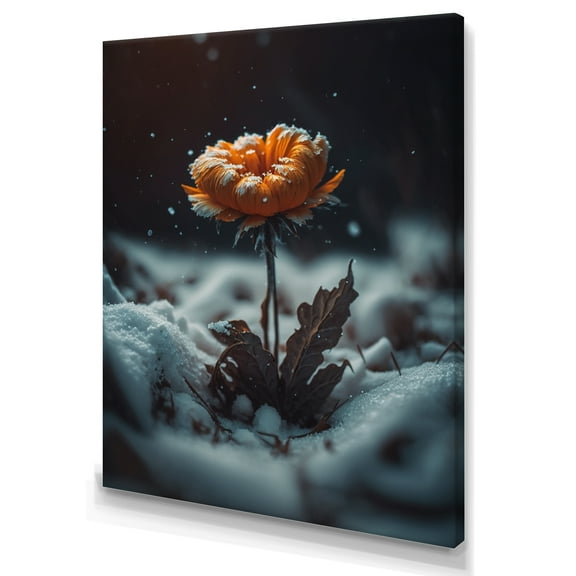 Designart A Blooming Orange Marigold Flower In Winter I Canvas Wall Art