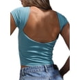 thumbnail image 6 of Douhoow Women Backless T-Shirts Summer Short Sleeve Solid Slim Fit Crop Top Basic Tees, 6 of 8