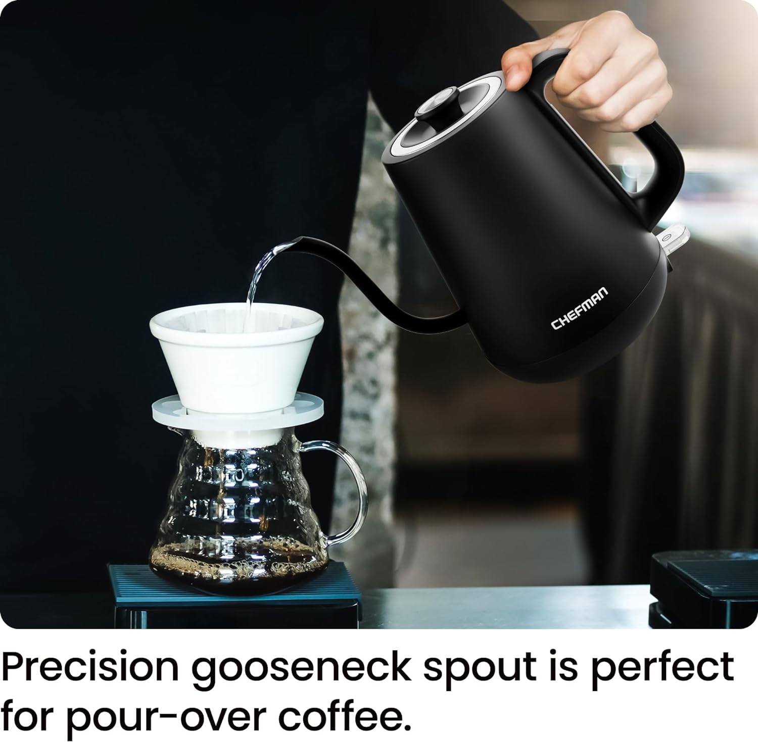 Chefman Precise Pour 0.8L Electric Gooseneck Kettle with Automatic Shut-Off – Black