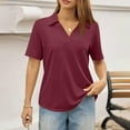 thumbnail image 5 of Qwertyu Womens Polo Shirts Short Sleeve V Neck Collared Golf Tops Summer Casual Business Office Work Blouses Wine L, 5 of 5