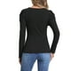 thumbnail image 3 of Blusa básica de manga larga con cuello cuadrado INSPIRE CHIC para mujer, con mangas abullonadas, color negro, talla S, 3 of 6
