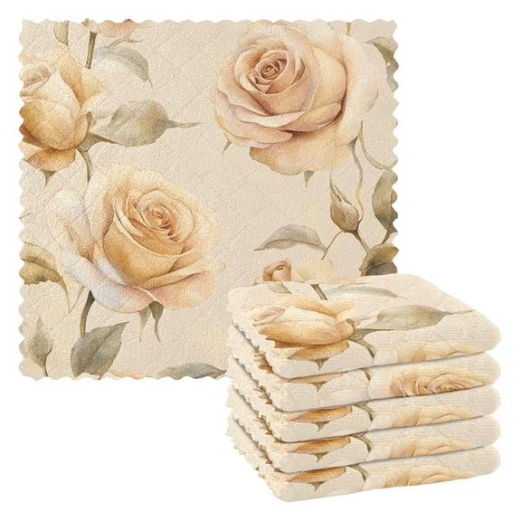 6 Pieces of Kitchen Towels 11x11Inch Kitchen Dish Cloths Kitchen Dish Towels Reuseable Cleaning Cloths Beige Rose