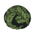 thumbnail image 1 of YFYANG Women's Double Waterproof Shower Cap, Green Leaf Pattern Reusable Hair Cap for All Hair Styles and Head Sizes, 1 of 9