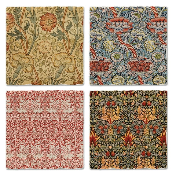 Thirstystone "William Morris Textile Prints" 4-Pack Assorted Tumbled Tile Coasters