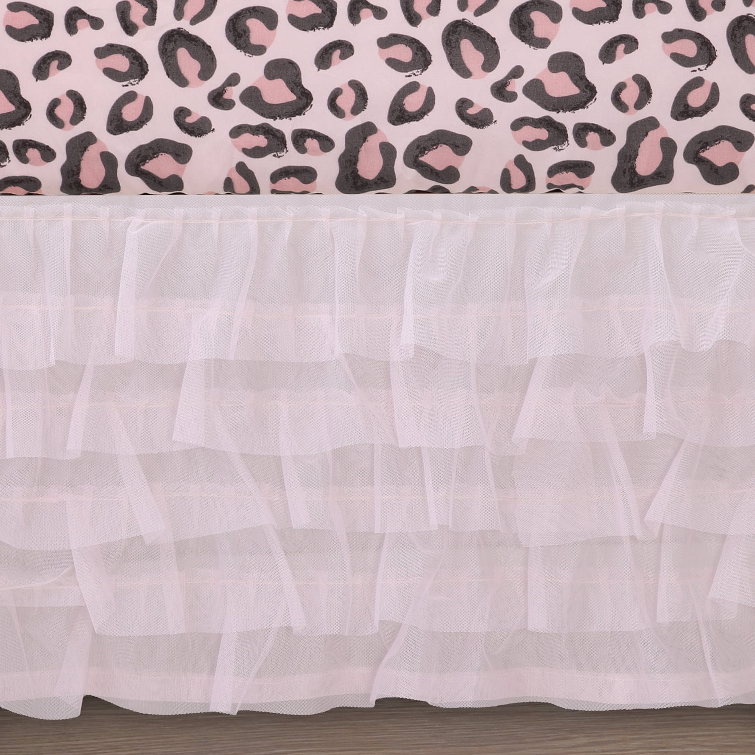 The Peanutshell Leopard Love Crib Bedding Set for Baby Girls 3 Piece Nursery Set Crib Comforter Fitted Sheet Crib Skirt Walmart