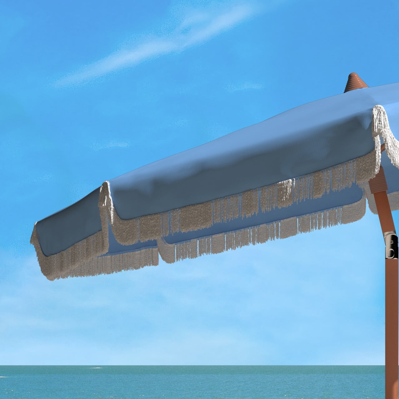 SAFAVIEH Estonia 6.5' Fringe Beach Patio Umbrella, Light Blue