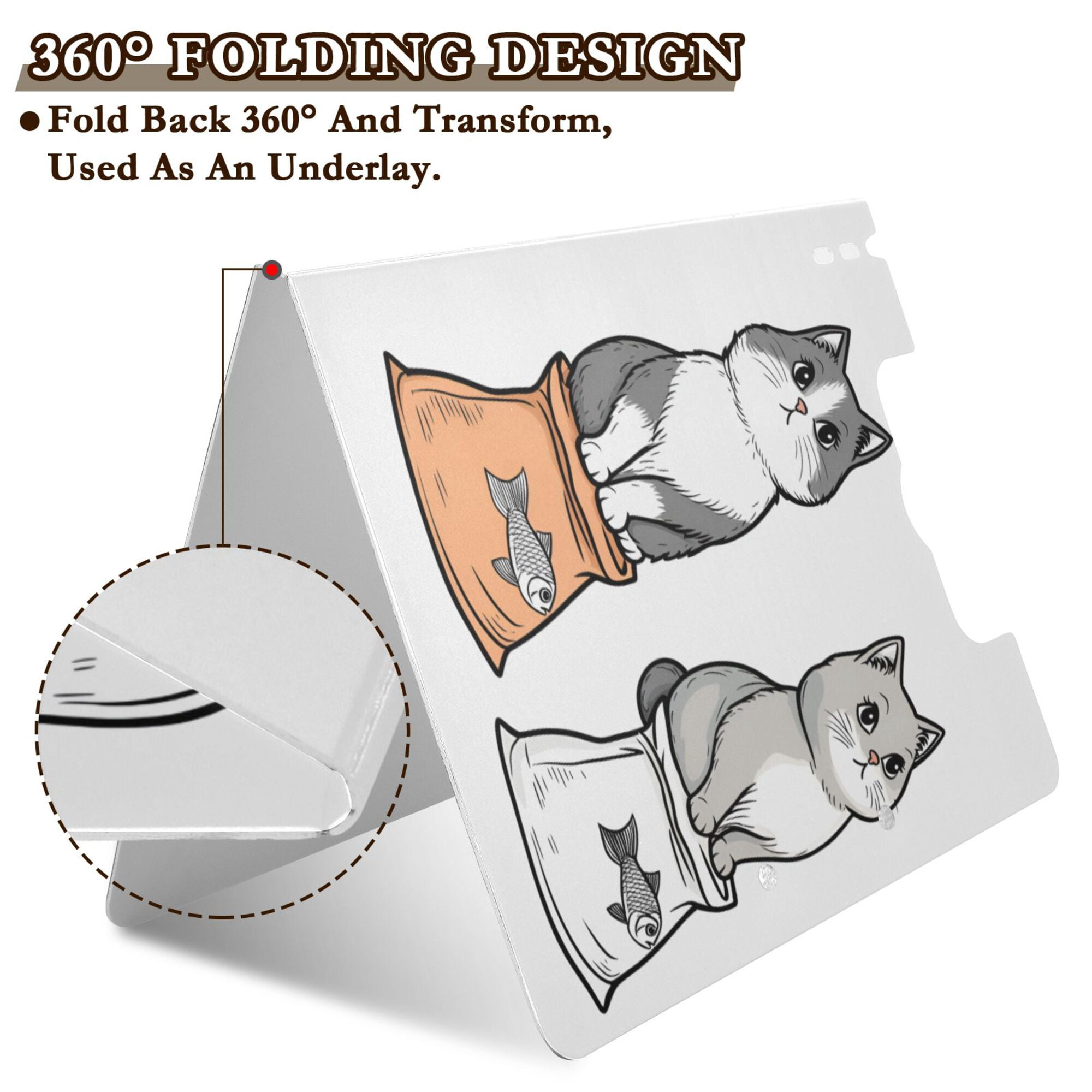 FORMRS A4 Clipboard Folder with Pen Holder Horizontal Foldable School Office Binder, Gray Cute Chubby Cat