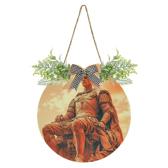Sculpture Art Front Door Porch Decoration Hanging Sign with Artificial Green Plants and Bow for Home Outdoor Indoor