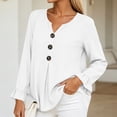 thumbnail image 6 of LEKWK Ruffle Long Sleeve Shirts for Women V Neck Button Front Linen Tops Pleated Loose Dressy Casual Tunic Tops Fall Daily Office Travel Outfits, 6 of 6