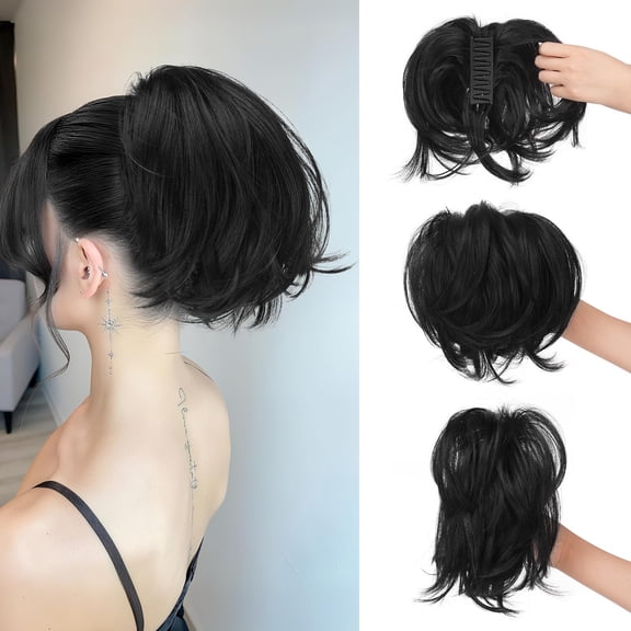 Claw Clip Short Ponytail Extension DIY Bendable Wires Hair Bun Fluffy Fake Hair Piece Straight Synthetic Hair Ponytail Extensions for Wonen