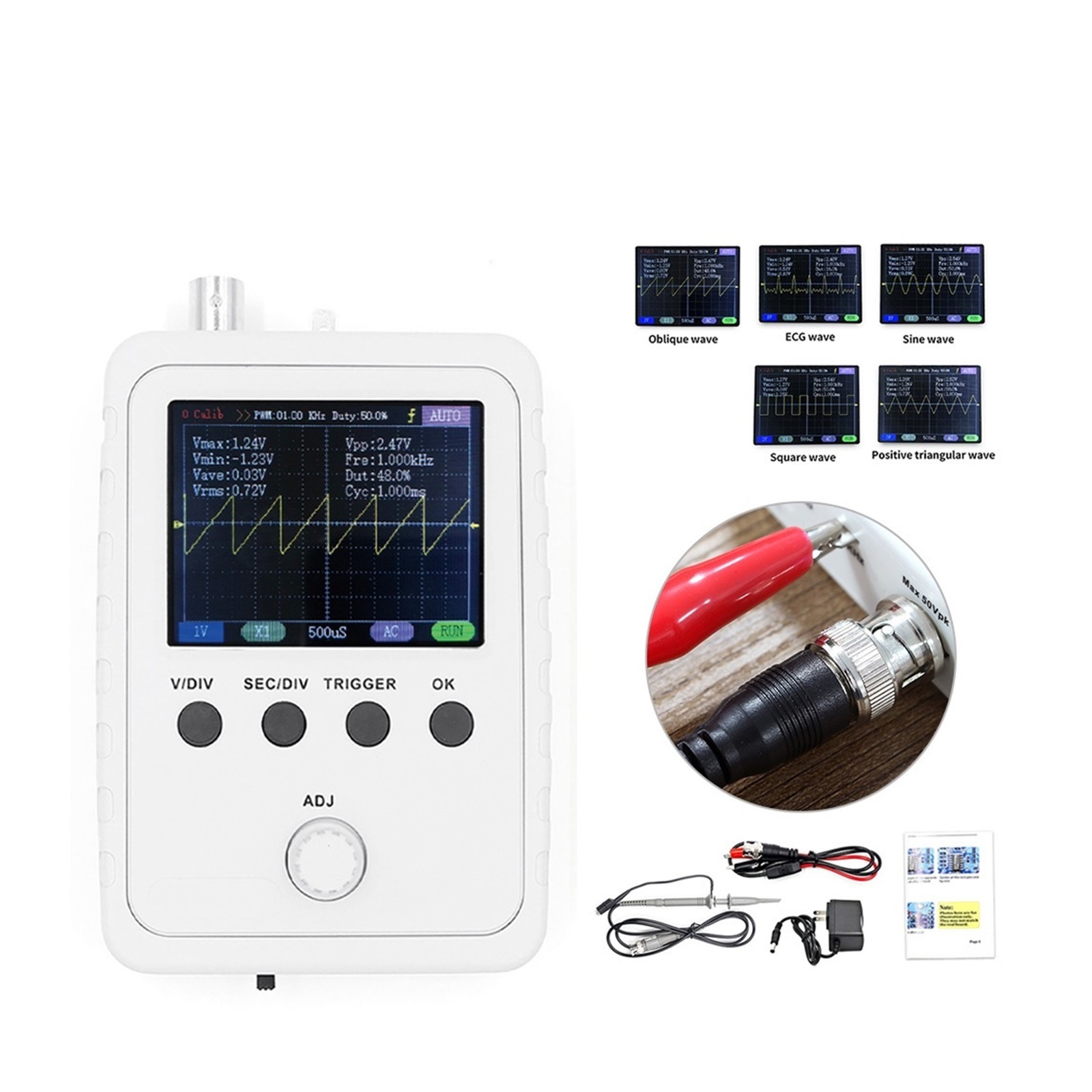 Portable Oscilloscope DSO150 Oscilloscope Digital Multimeter 200kHz Bandwidth 1 Channel 2.4" Display 1MSa/s Support 80KHz ,Professional Designed