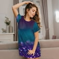 thumbnail image 2 of Lafuoo Purple and Green Glitter Pattern Women's Short-sleeved Nightdress, Knee-length Pullover Nightgown, Summer Home Wear-Small, 2 of 8
