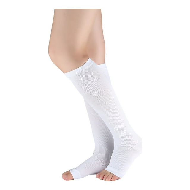 INSPIRE CHIC Chaussettes de Compression Unisexes Respirantes Sans Orteils Jusqu'aux Genoux Blanches